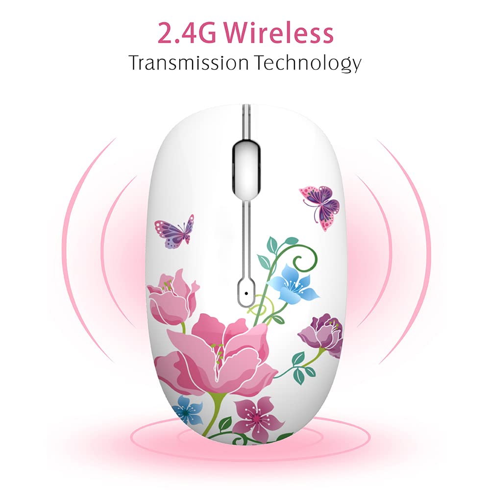 TENMOS M101 Wireless Mouse - Cute Silent USB Mouse with 2.4G Receiver, 1600 DPI Optical Wireless Travel Mouse for Laptop, Notebook, PC - Perfect for Office, Home & Travel (Butterfly Design)