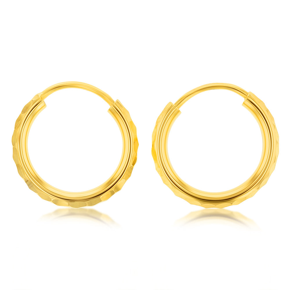 9ct Silver Filled Yellow Gold 10mm Diamond Cut Sleeper Hoop Earrings for Women - Perfect for Everyday Wear, Gifts & Special Occasions