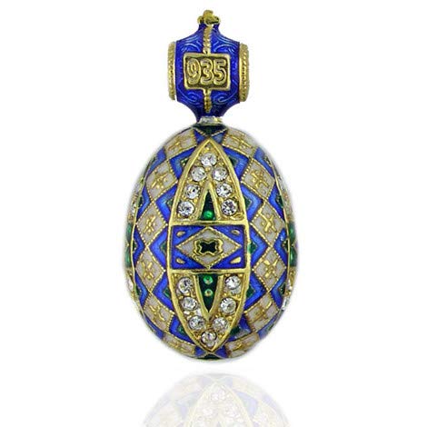Religious Enamel Faberge Style Silver Egg Ornament with Swarovski Crystals - Blue Easter Gift, Christmas Decoration, Home Décor, Collectible Jewelry for Women