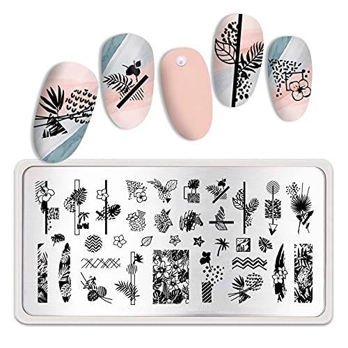 Stainless Steel Nail Stamping Plates - Tropical Leaves Design for Professional Nail Art | Nail Stencil Template Kit (TP-L006) | Perfect for Salon, DIY Manicures & Nail Art Enthusiasts