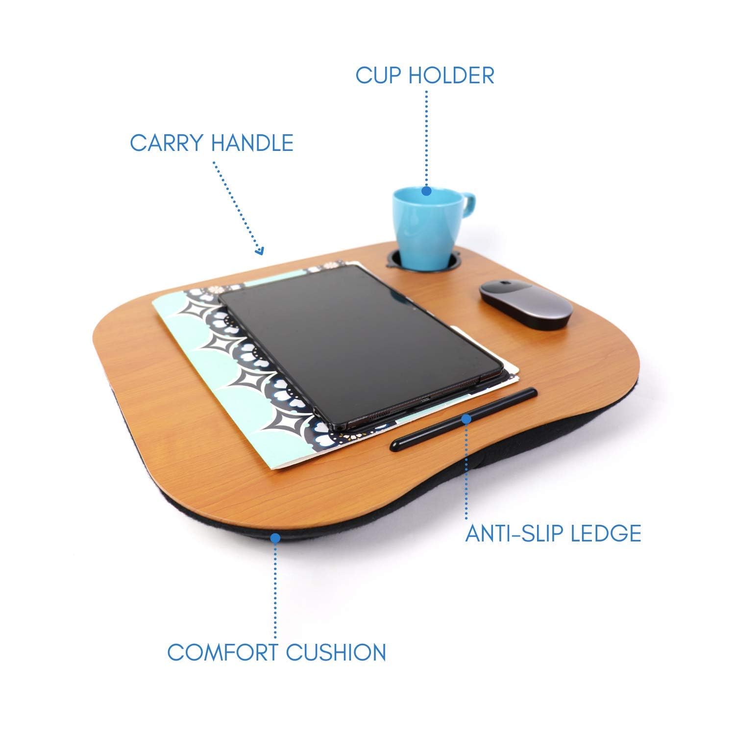 Portable Lap Desk with Pillow Cushion for Laptop, Tablet & Books - Lightweight Writing Tray for Bed, Sofa & Travel - Ergonomic Laptop Stand for Home Office & Study