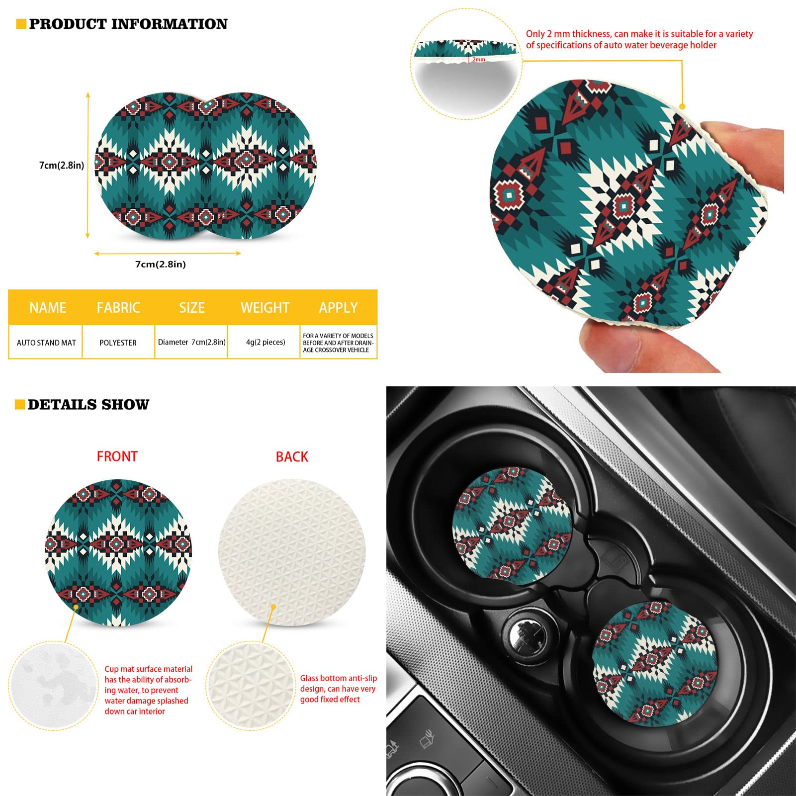 Aztec Car Seat Cover Set - 11-Piece Universal Non-Slip Cushion for Safe Driving