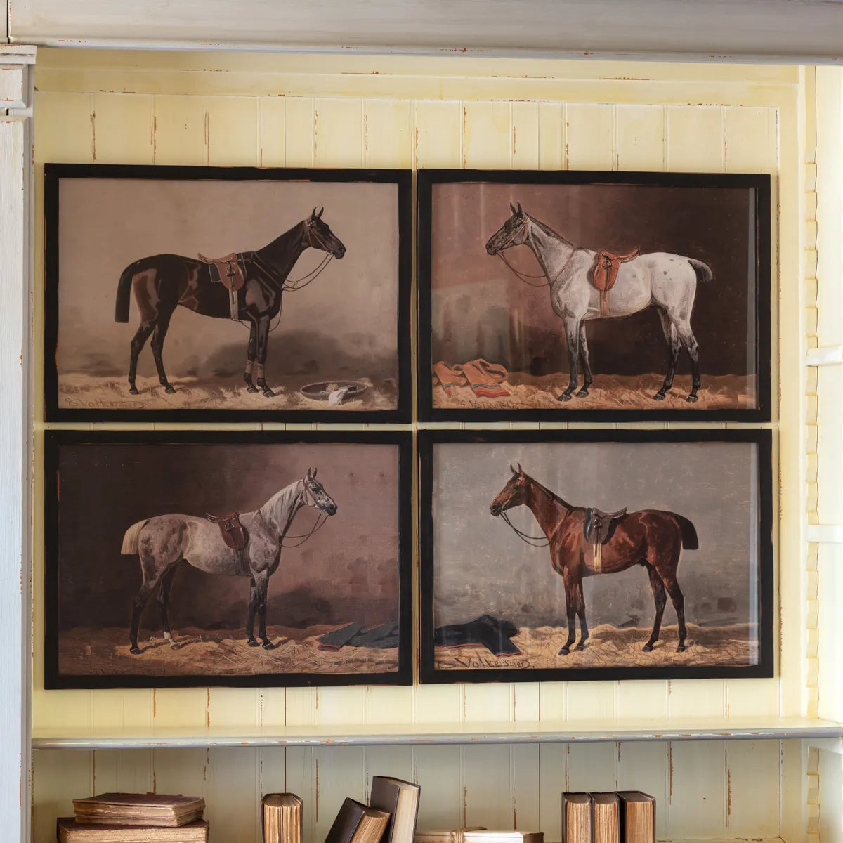 Equestrian Wall Art - Set of 4 Framed Horse Prints for Home & Office Decor | Perfect for Living Room, Bedroom or Stable Decorations
