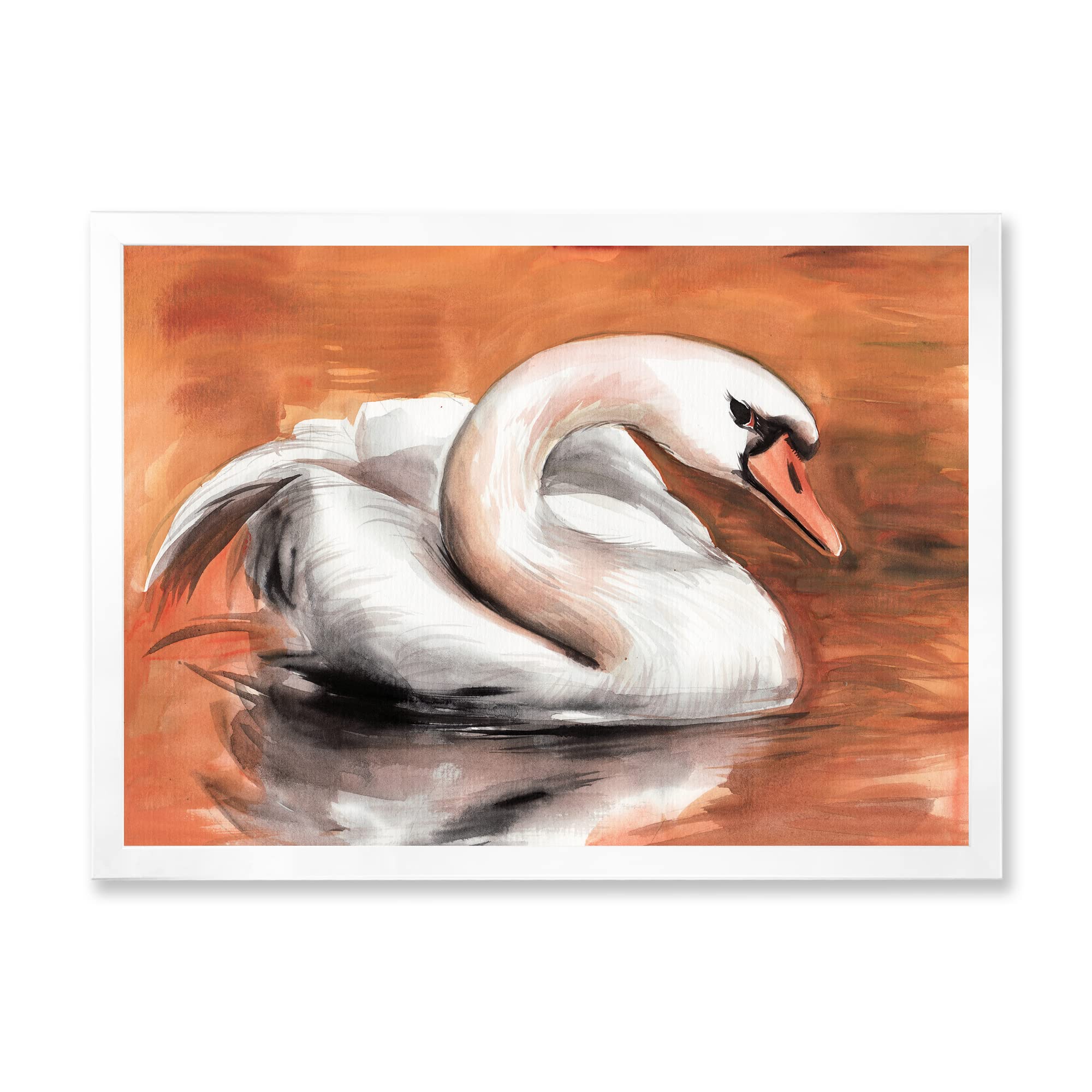 Elegant Swan on Water Traditional Framed Wall Art Painting - Perfect for Living Room, Bedroom & Office Decor