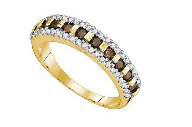 10K Yellow Gold Women's Triple Band Ring with 1/2 Carat Brown Diamonds - Elegant Jewelry for Weddings, Anniversaries & Special Occasions