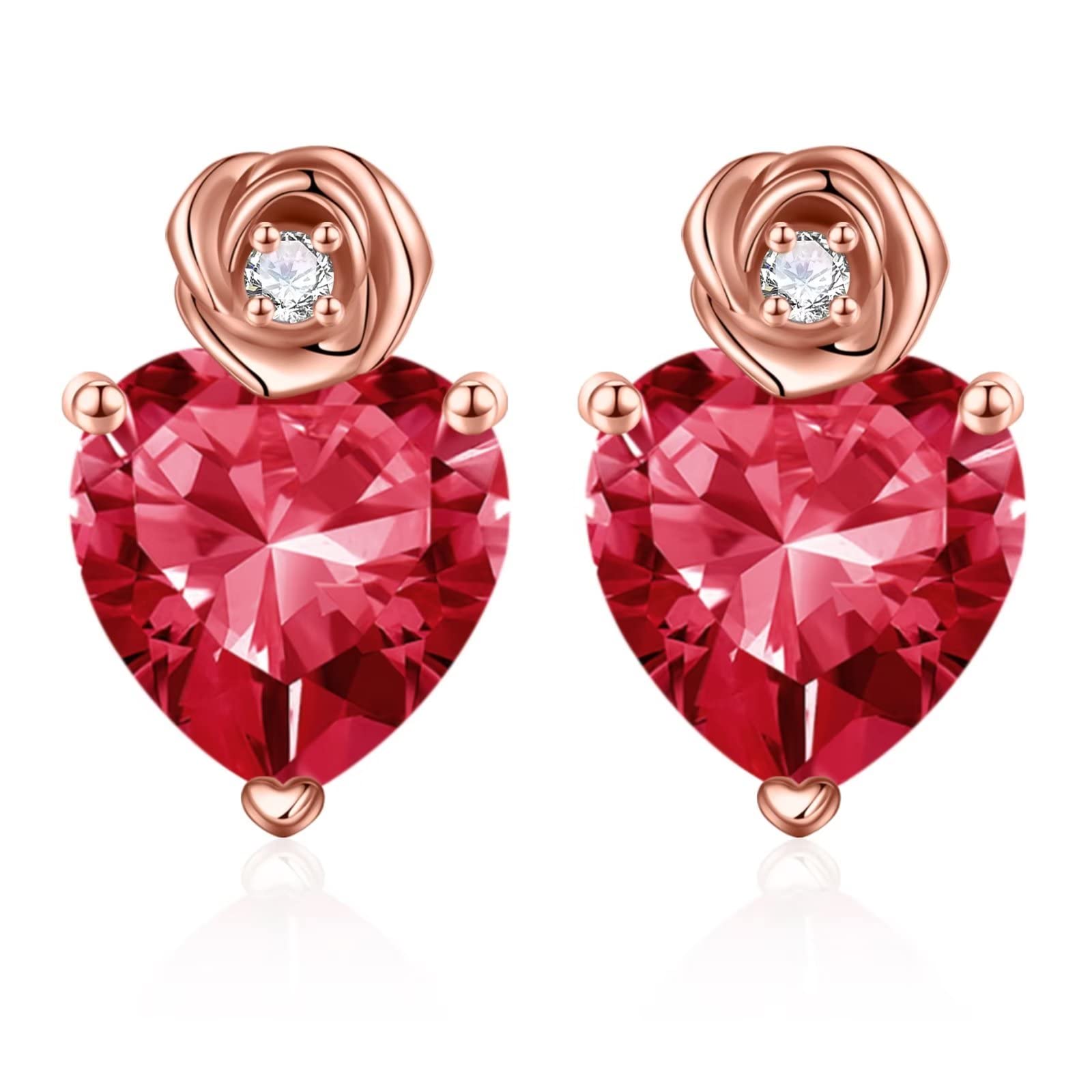 Birthstone Earrings for Women - Sterling Silver Rose Heart Stud Earrings with Birthstones | Perfect Anniversary, Birthday Gifts for Wife, Mom, Daughter | Ideal for Special Occasions & Everyday Wear