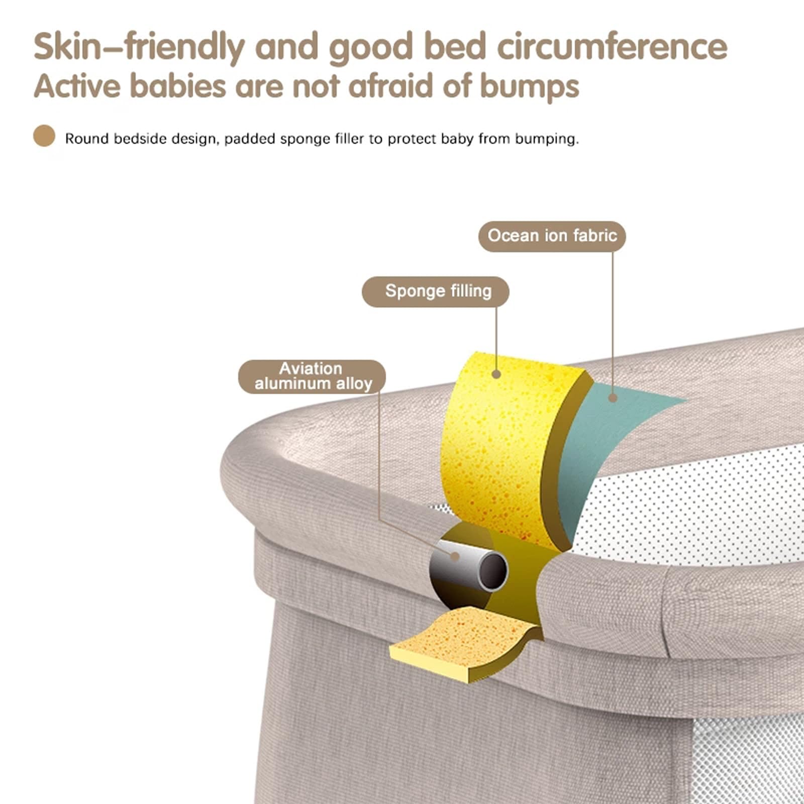 Electric Bassinet for Co-Sleeping - Convertible Baby Bedside Crib with Bluetooth 5, 5 Swaying Gears & Remote Control | Foldable Infant Bedside Sleeper & Toddler Cradle | Safe Nursery Sleeping Solution for Newborns & Babies (601 Khaki) | Perfect for Bedroom, Nursery & Travel Use
