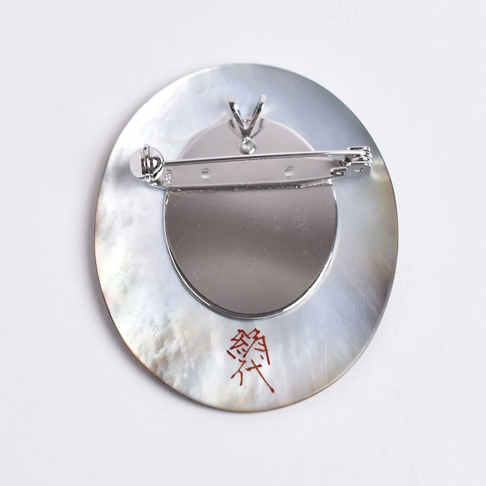 Handcrafted Maki-e Urushi Lacquer Brooch with Black Lip Oyster Pearl Shell & Sun Design | Traditional Japanese Lacquer Jewelry for Women | Perfect for Formal Occasions, Gift Giving & Cultural Events