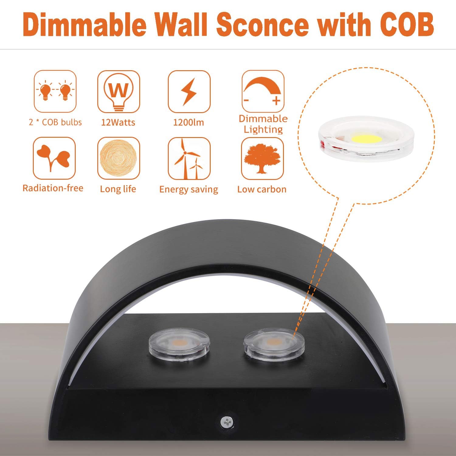Lightess LED Wall Sconce - Dimmable 12W Modern Lighting for Hallway, Living Room & Bedroom - Warm White Ambience