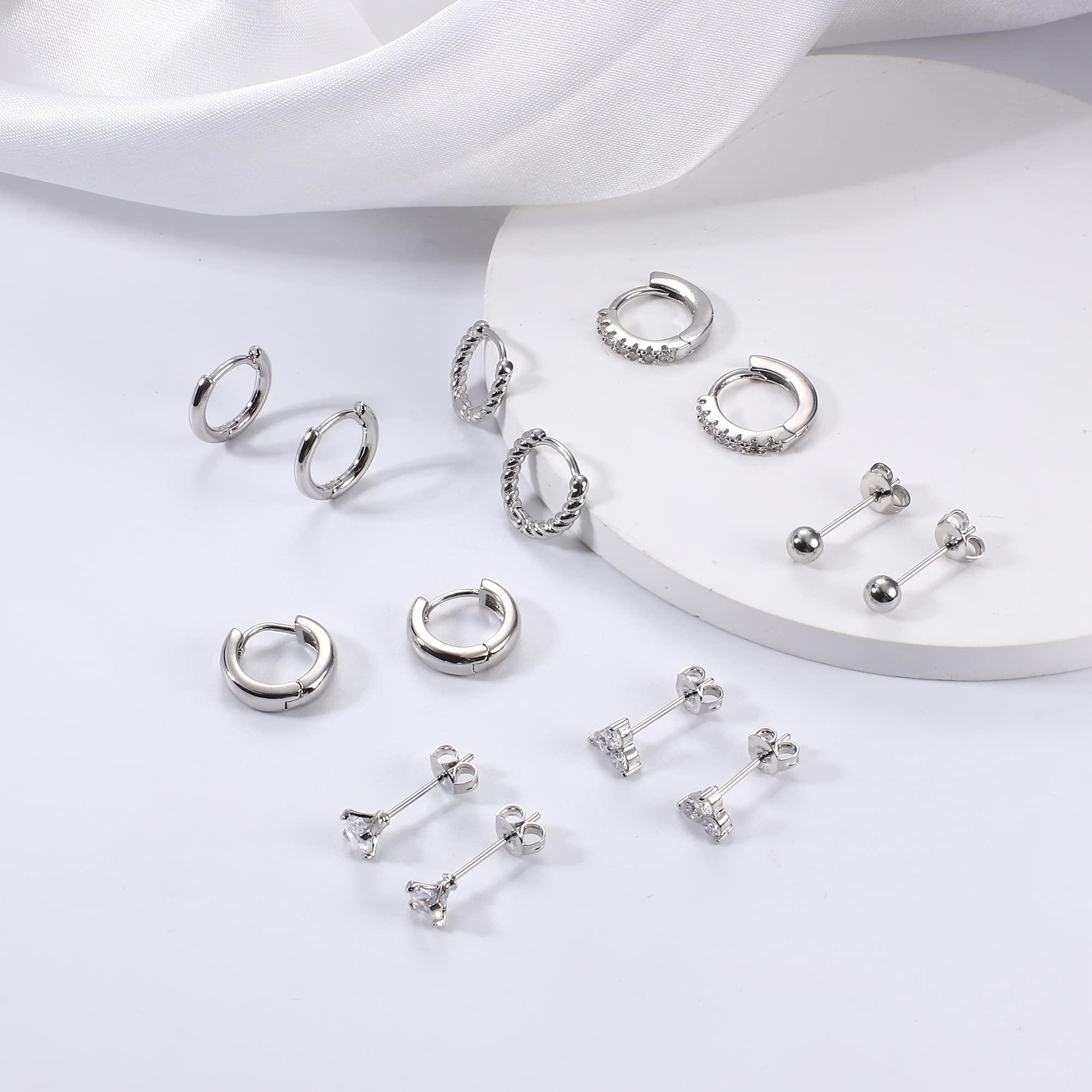 14K Gold Plated Huggie Hoop Earrings for Women - Tiny CZ Ball Stud Earrings Set, Hypoallergenic Cartilage Earrings (Multiple Pack) | Perfect for Everyday Wear, Parties & Gift Giving