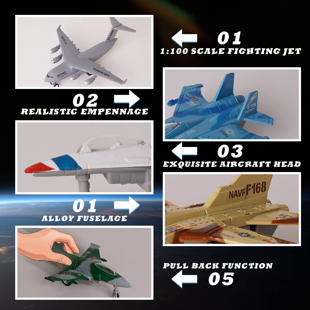 5 Pack Army Airplane Toys Set - Military Fighter Jet Die Cast Metal Aircraft Model, Pull Back Action Play Vehicles for Kids Boys & Girls Ages 3+ | Perfect for Birthday Gifts, Collectors & War-Themed Playtime