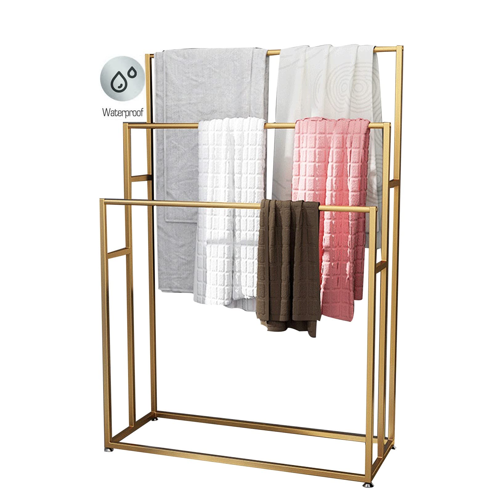 3-Tier Freestanding Metal Towel Rack for Bathroom - Tall Floor Standing Towel Holder Organizer for Hand Towels, Washcloths & Bath Accessories | Perfect for Small Spaces, Apartment Storage & Spa-Style Bathroom Decor