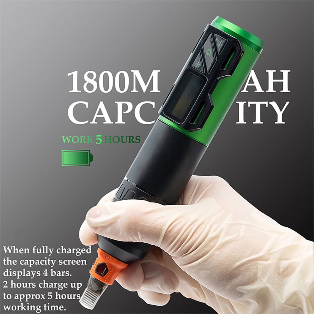 Professional Wireless Tattoo Machine Kit - 1800mAh Battery Pen with Digital LED Display Power Supply | Compatible with All Tattoo Needles & Cartridges | Portable for Tattoo Artists & Studio Use (Black)