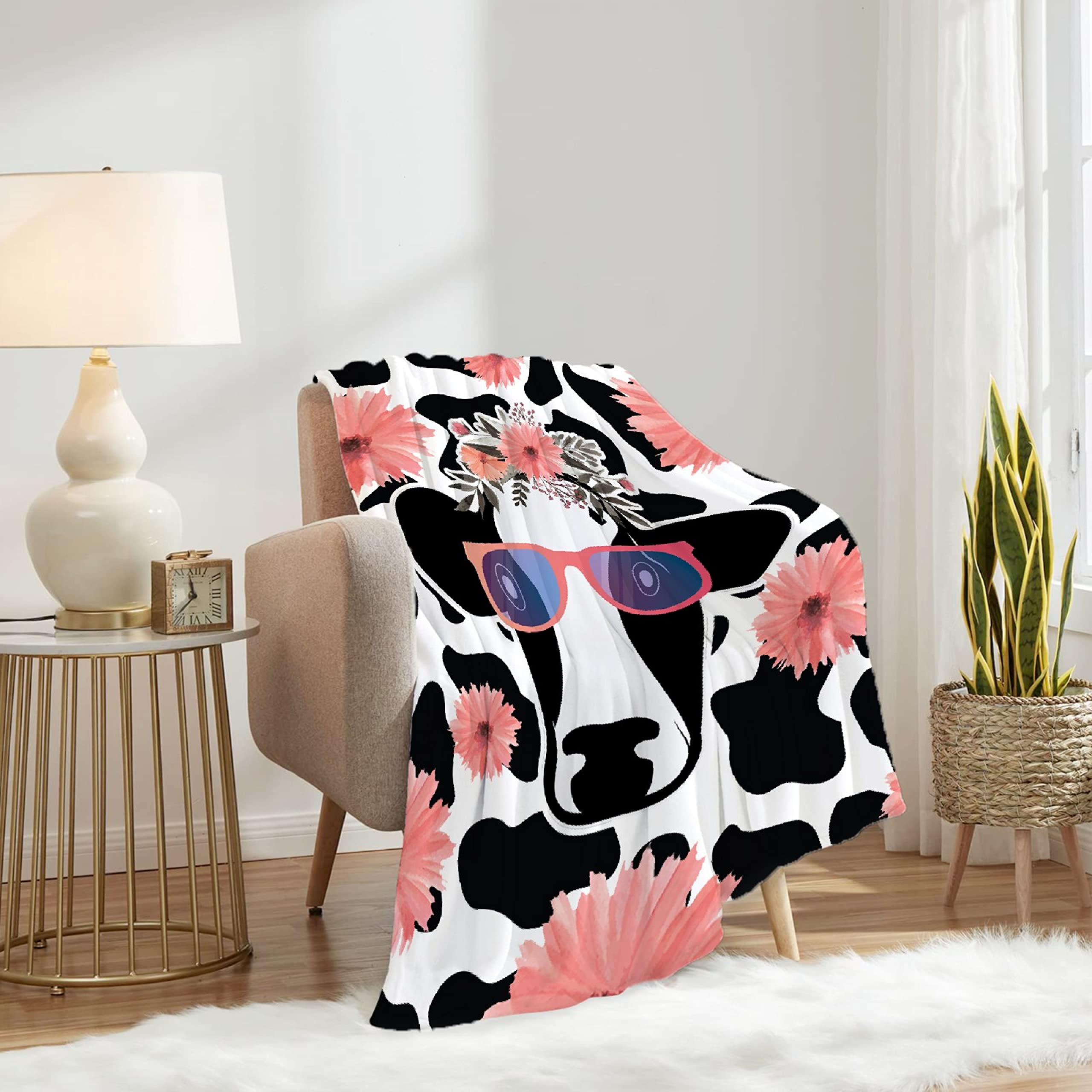 Soft Cow Print Fleece Blanket for Baby Girls & Boys - Ultra Plush Cozy Flannel Throw Blanket 120