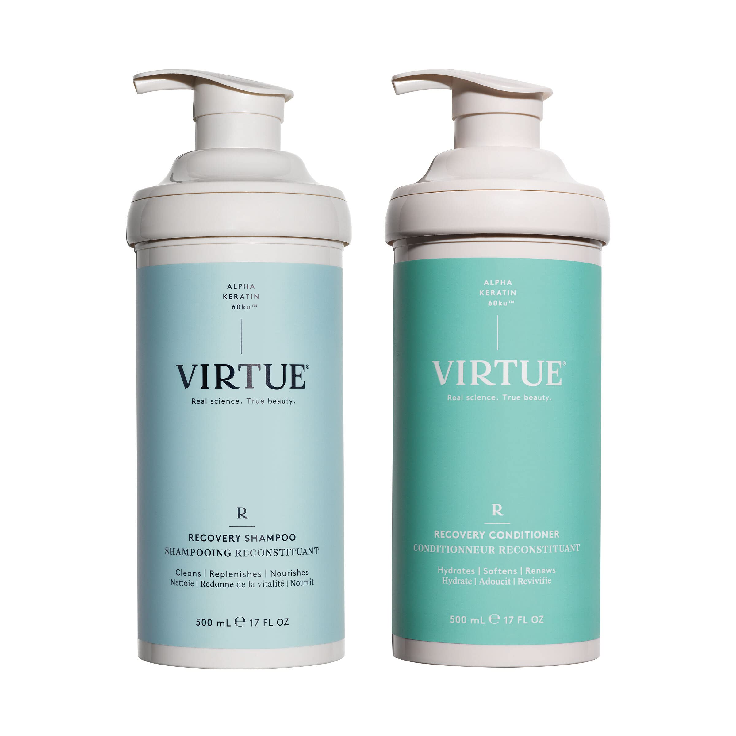 Virtue Recovery Sulfate-Free Shampoo & Conditioner Set with Keratin - Hydrates, Softens & Repairs Damaged Hair - Color Safe Formula - Perfect for Dry, Brittle & Chemically Treated Hair at Home or Salon
