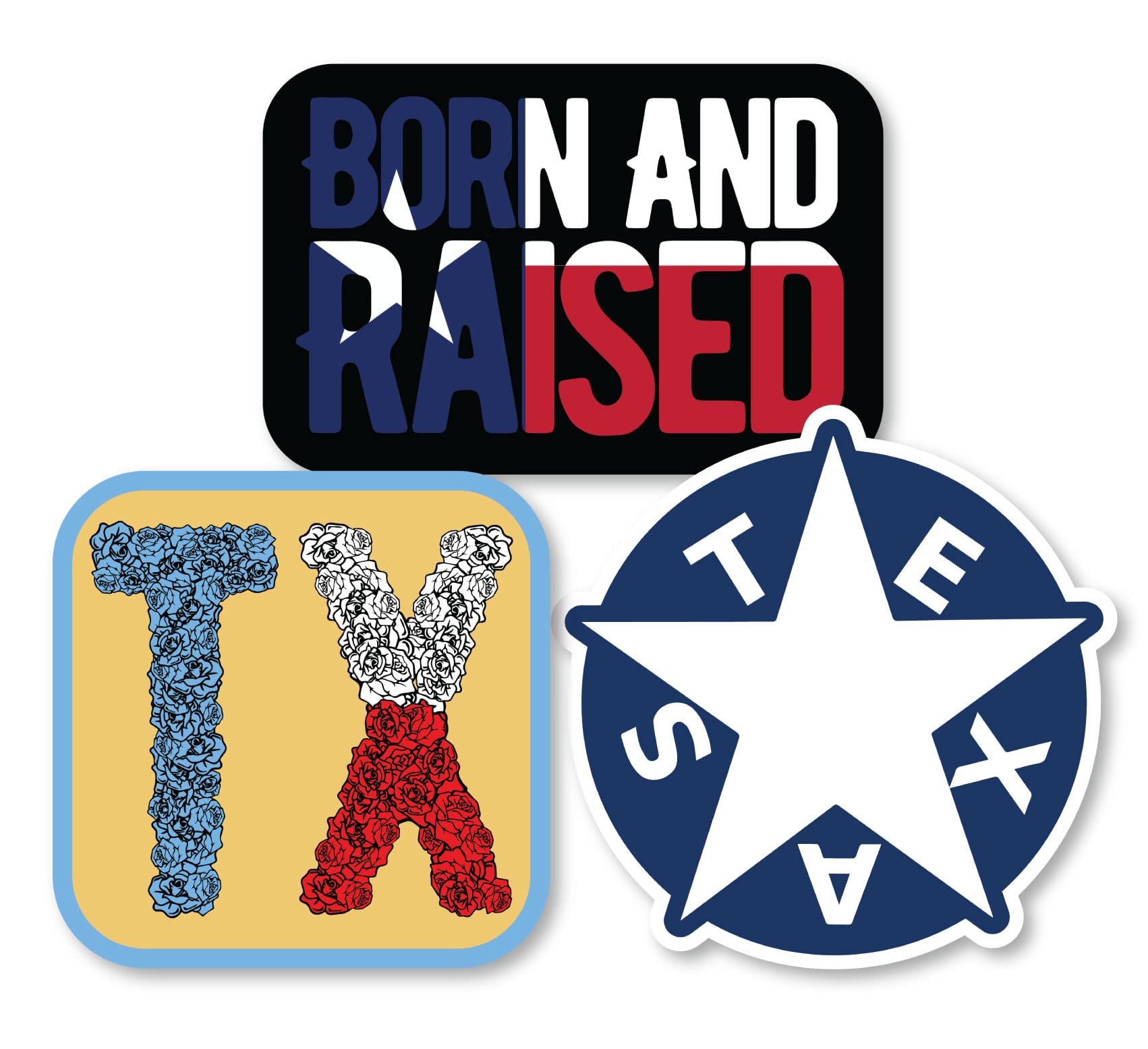 Texas State Bumper Sticker Decal Bundle - 3 Pack for Cars, Laptops, Coolers & Tumblers (3.5