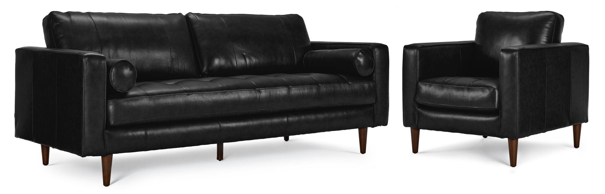 Premium Bari Leather Sofa and Chair Set in Black - Modern Living Room Furniture for Home & Office Comfort