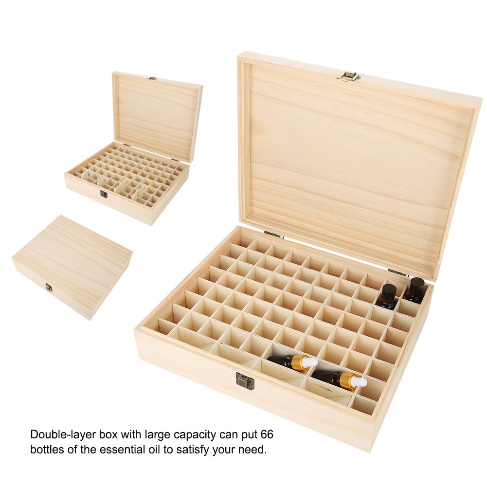 Premium 74-Slot Wooden Essential Oil Storage Box - Organizer for Aromatherapy Oils, Nail Gels & Beauty Products | Perfect for Home Spa, Salon Display & Gift Giving
