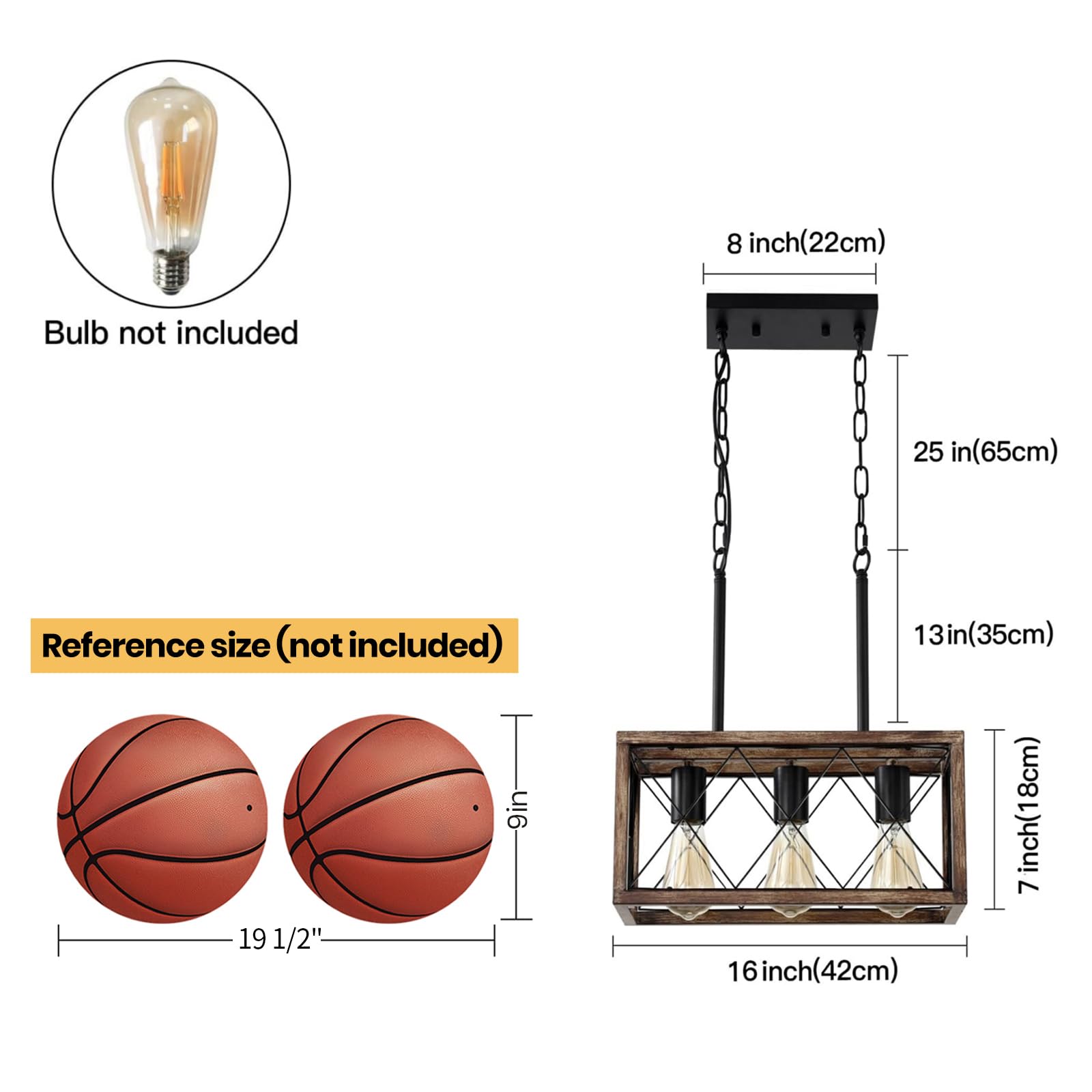 KEESFU Farmhouse Kitchen Island Lighting - 3 Lights Adjustable Height Pendant Fixtures, Industrial Wood Grain Dining Room Light for Living Room, Foyer, Over Sink, and Breakfast Bar