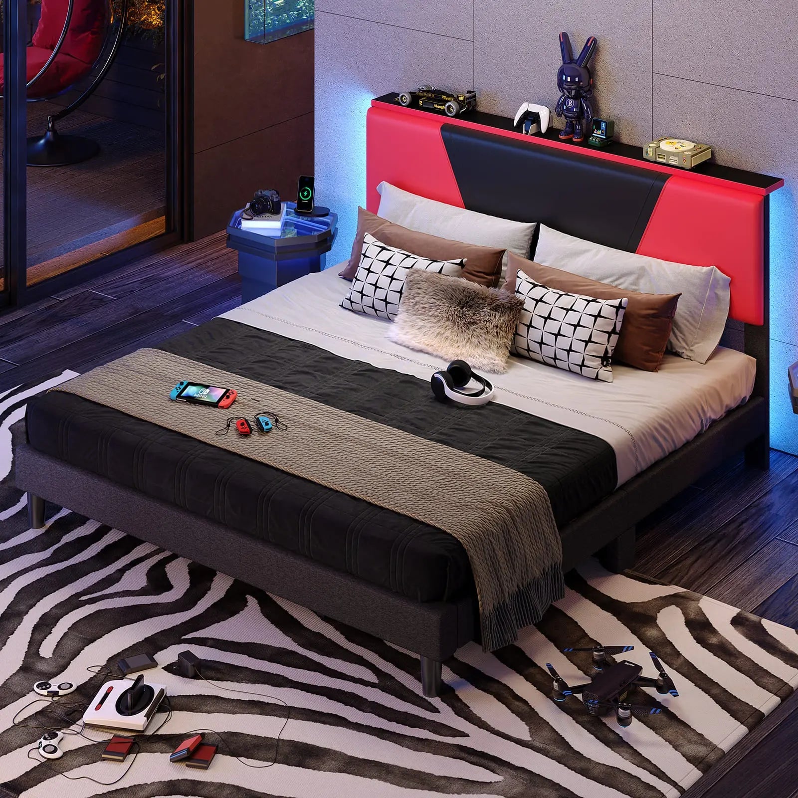 Bestier King Size LED Gaming Bed Frame with RGB Lights - Modern Gaming Furniture for Bedroom, Game Room & Dorm Decor