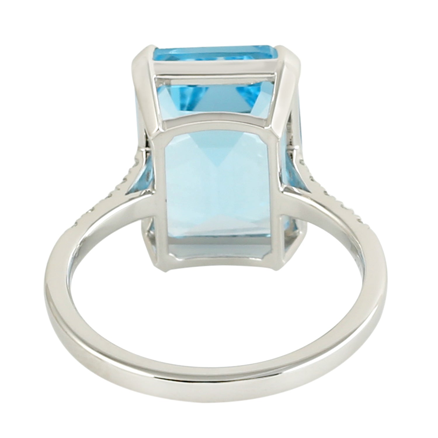 18K White Gold Emerald Cut Blue Topaz Solitaire Ring with Pave Diamonds | Elegant Engagement & Wedding Jewelry Gift