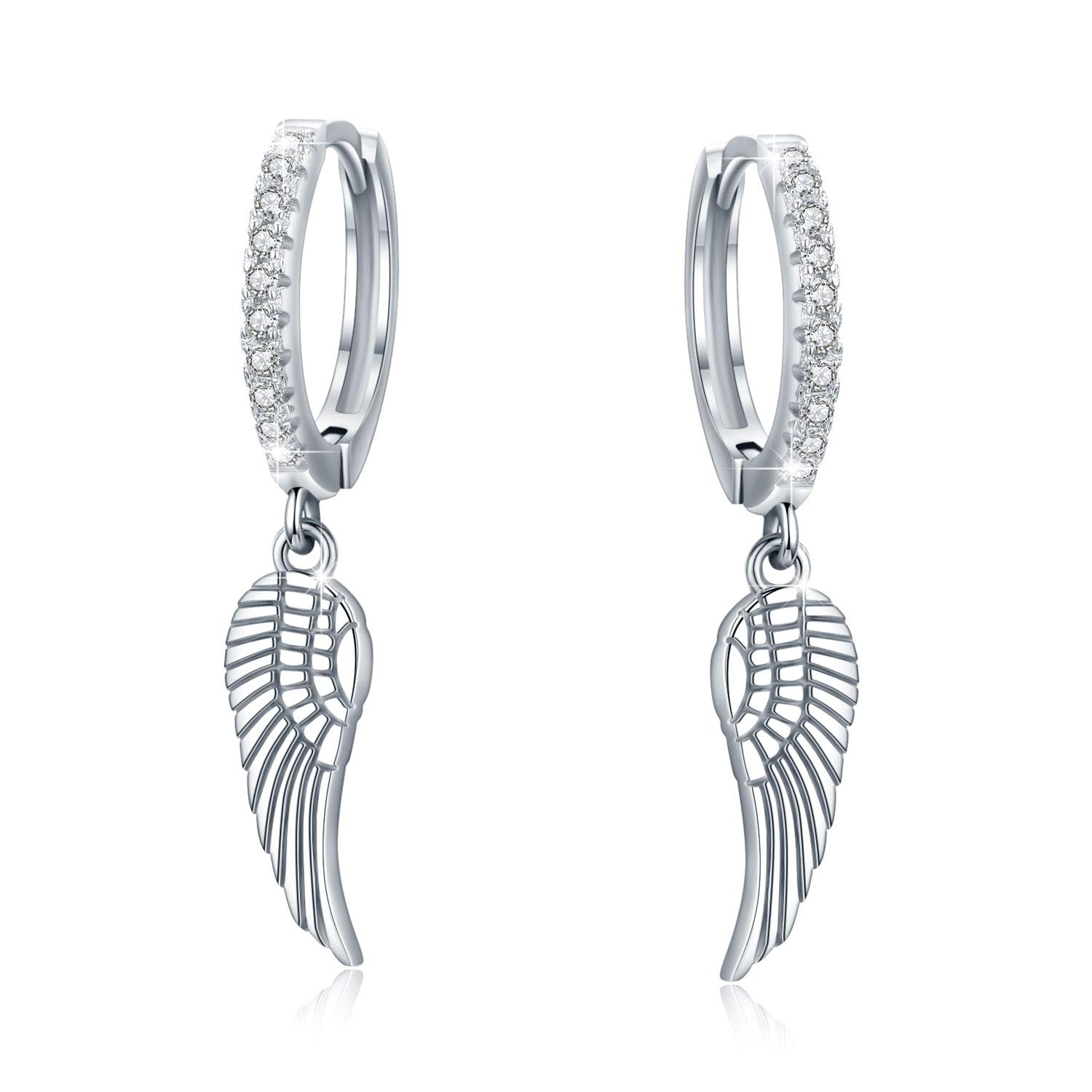 925 Sterling Silver Angel Wings/Feather/Cross Hoop Earrings - Hypoallergenic Unisex Dangle & Huggie Hinged Earrings | Punk Style Small Hoop Jewelry Gift for Women & Men | Perfect for Parties, Weddings & Everyday Wear