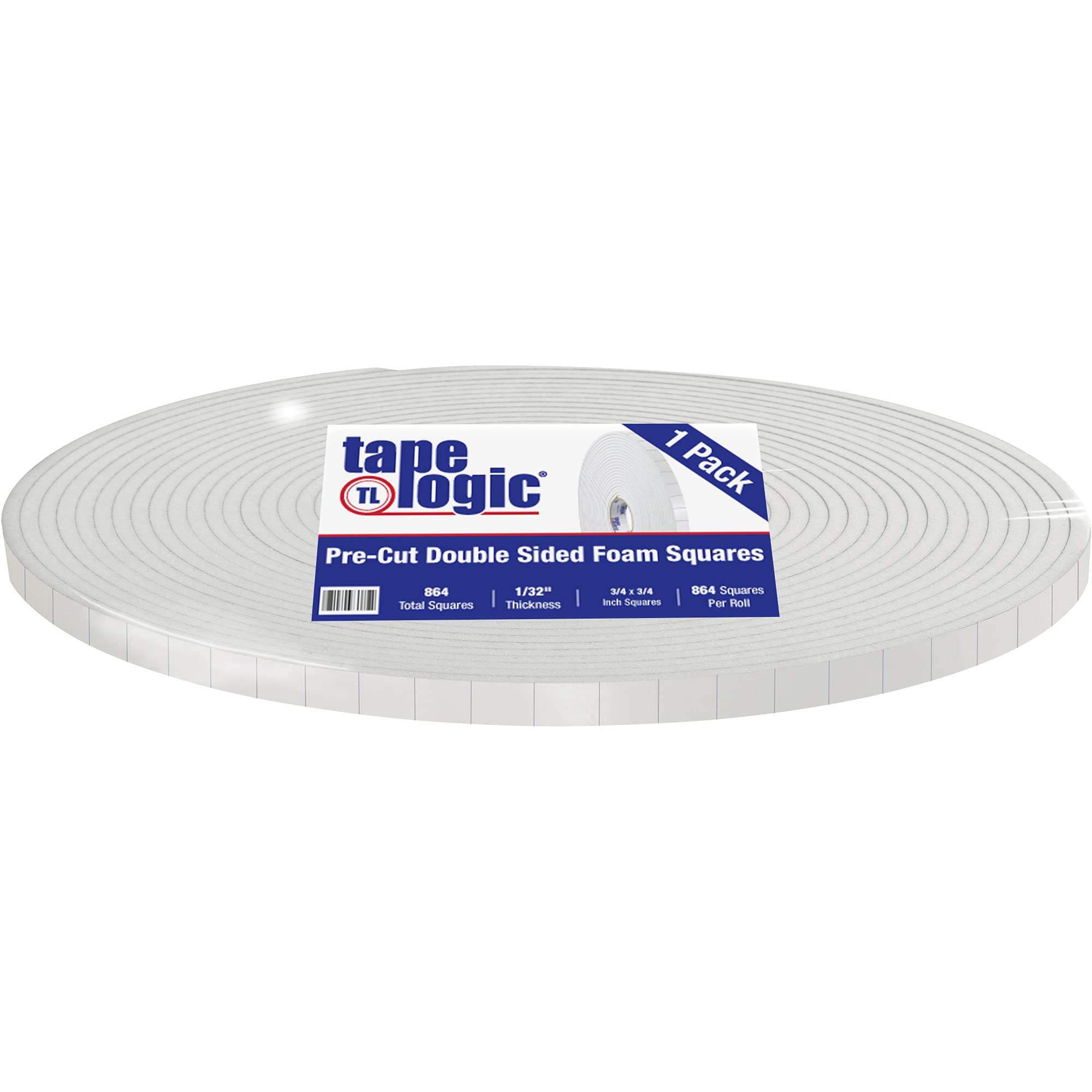 BOX USA BT95215 White Double-Sided Foam Tape Squares, 1/32