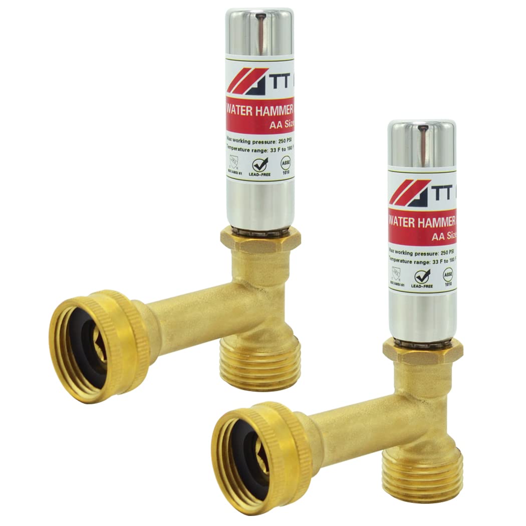 TT FLEX 3/4 Inch Stainless Steel Water Hammer Arrestor - Swivel FHT x MHT - Prevents Pipe Noise & Damage - Perfect for Washing Machines, Dishwashers & Garden Hose Systems (Home Plumbing Solution)