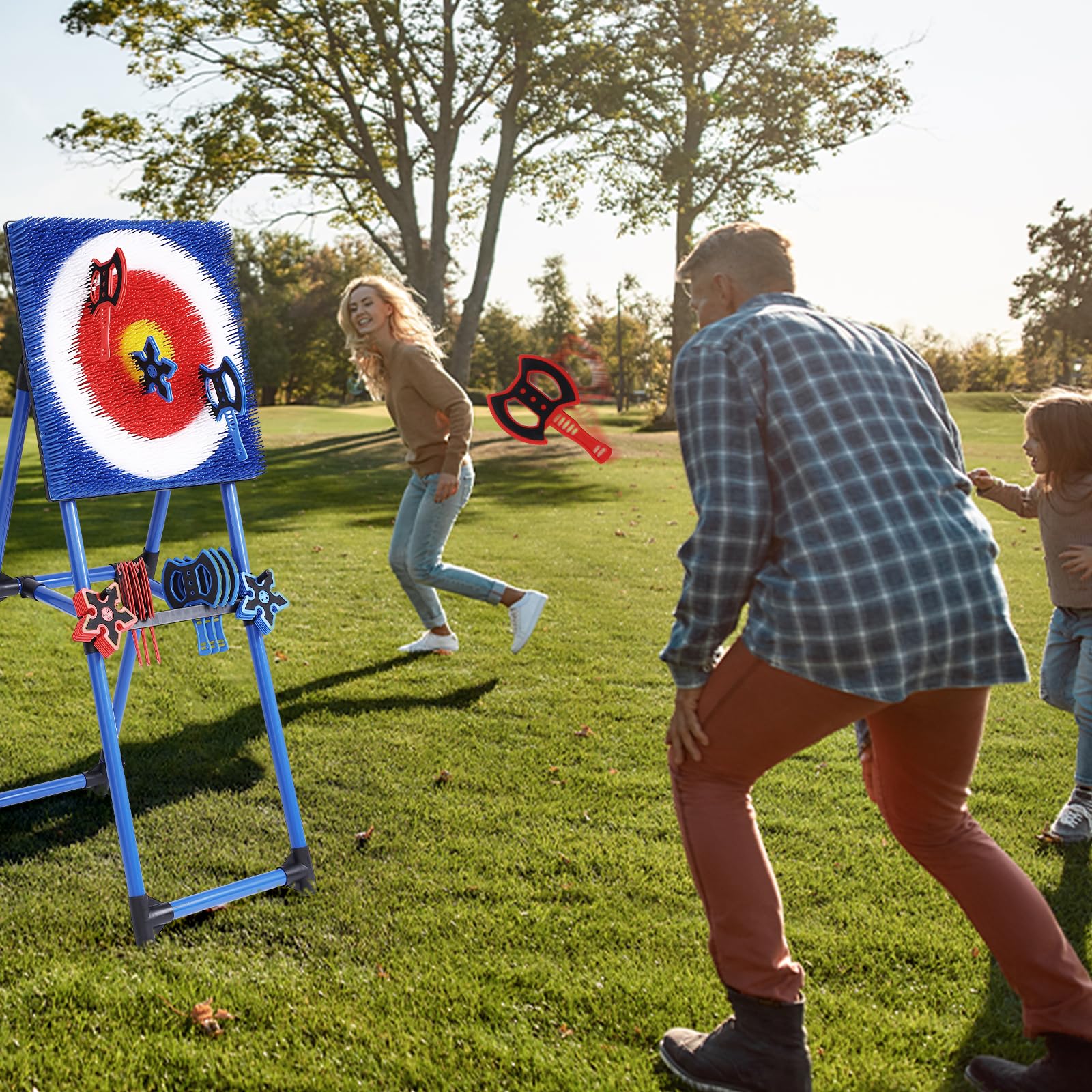 Premium 8-Piece Axe Throwing Set with Foldable Target - Outdoor Backyard Game for Adults & Kids - Perfect for Camping, Parties, and Carnival Events