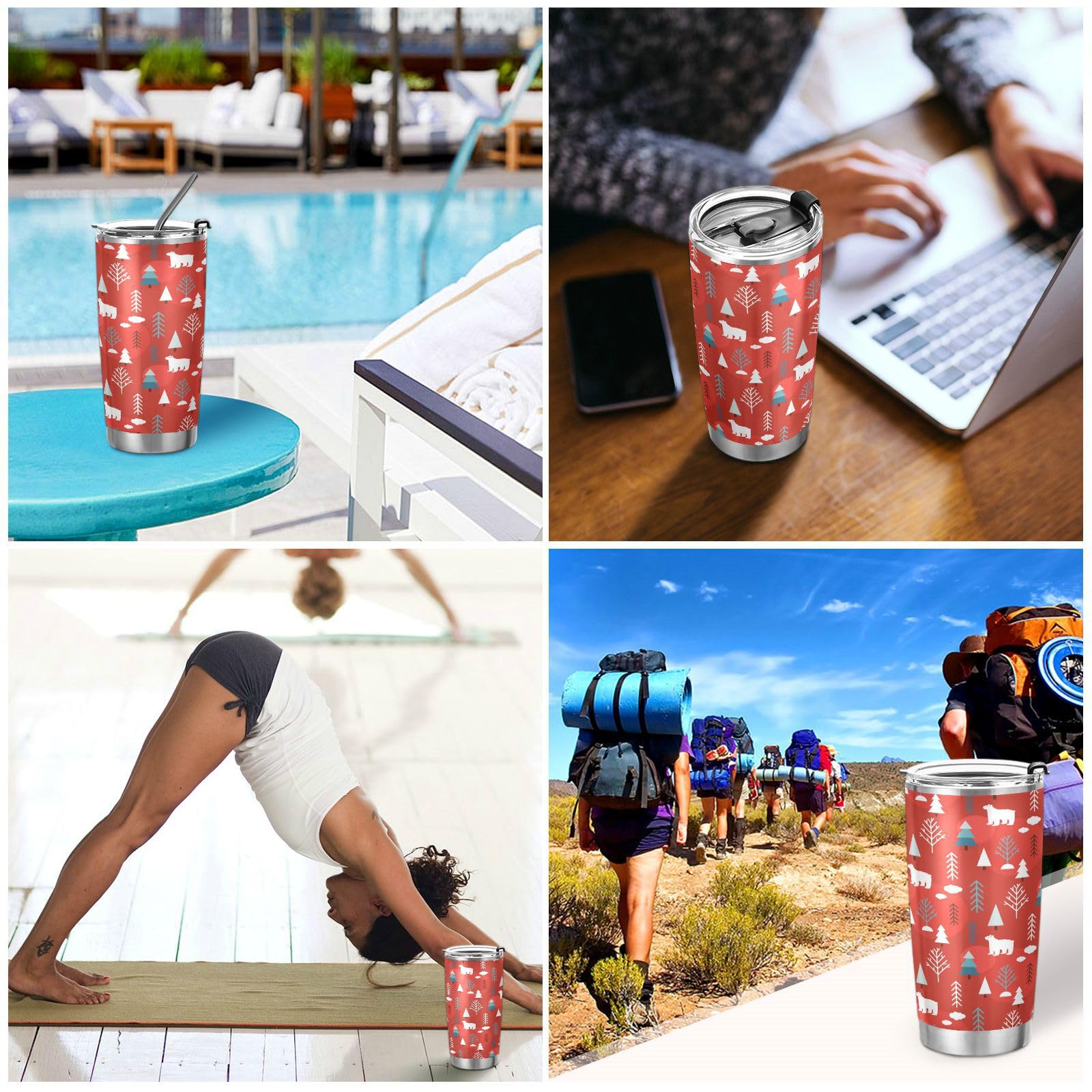 20oz Stainless Steel Christmas Tree Tumbler with Straw Lid - Double Wall Vacuum Insulated Travel Mug for Hot & Cold Drinks - Perfect for Holiday Gifts, Office Use & Winter Outdoor Activities
