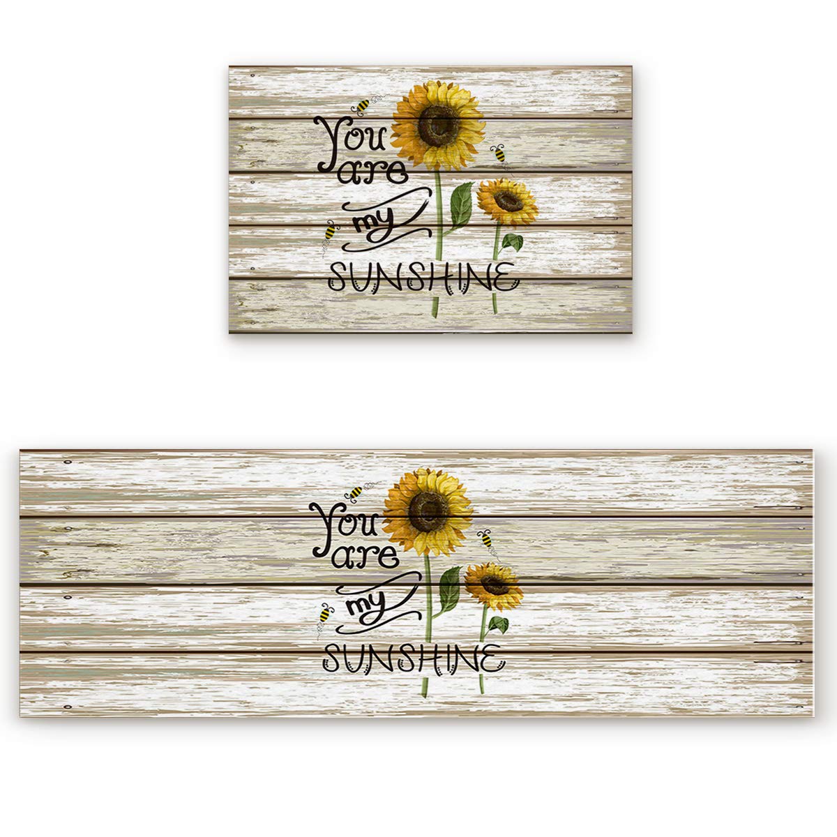 Anti-Fatigue Non-Slip Kitchen Floor Mats Set - 2-Pack Waterproof Cushioned Standing Mats with Sunflower Design | Perfect for Cooking, Dishwashing & Food Prep Areas