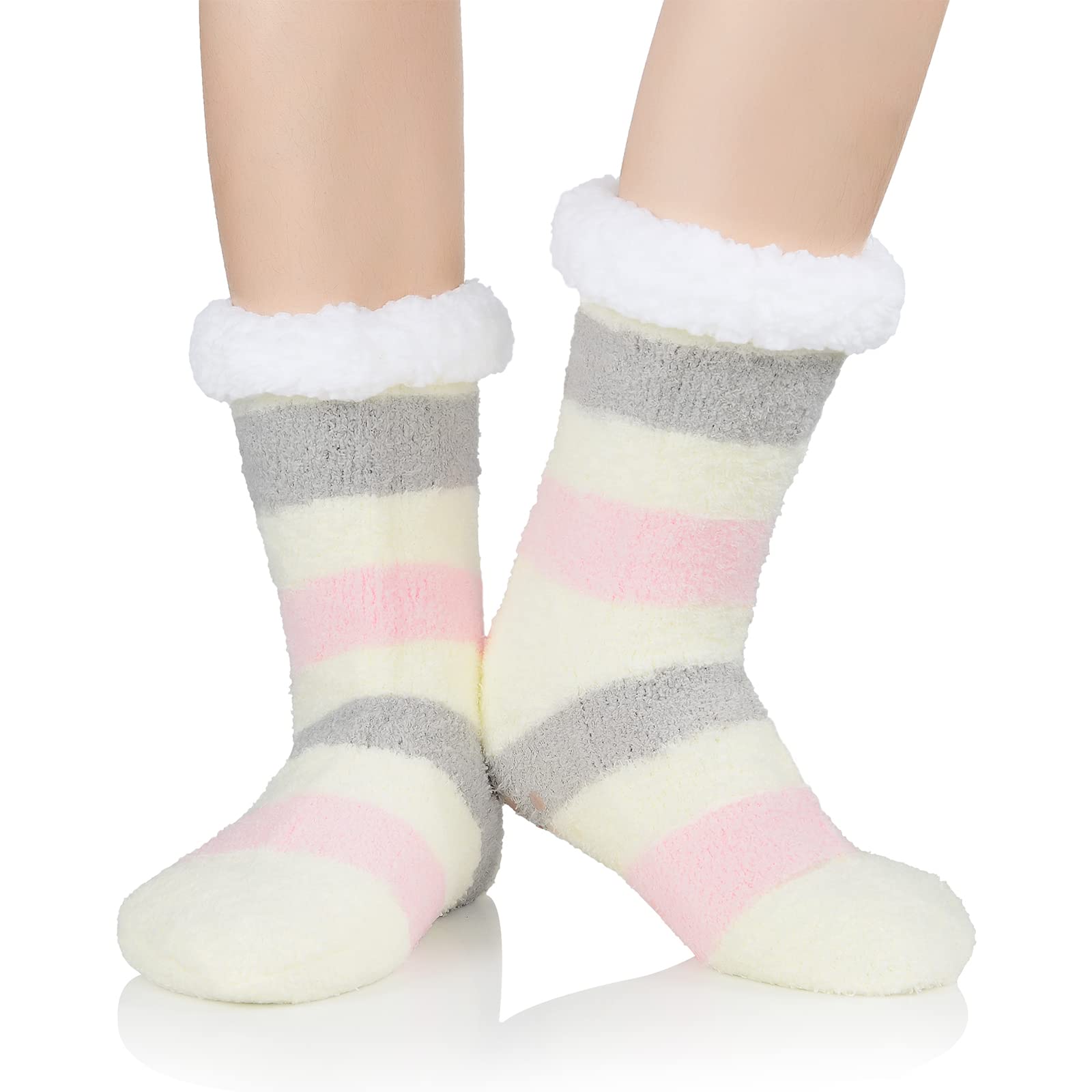 Cozy Fuzzy Socks for Women - Winter Warm Furry House Socks with Non-Slip Grip | Soft Indoor/Outdoor Slipper Socks for Home, Lounge, Yoga & Christmas Gifts