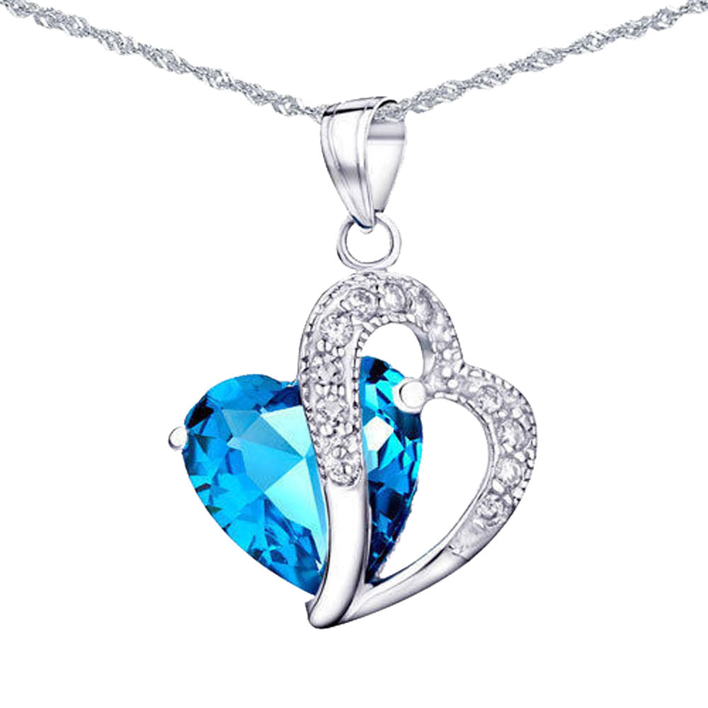 Elegant MABELLA Simulated Gemstone Double Heart Pendant Sterling Silver Necklace for Women - Perfect Gift for Valentine's Day, Anniversary & Romantic Occasions