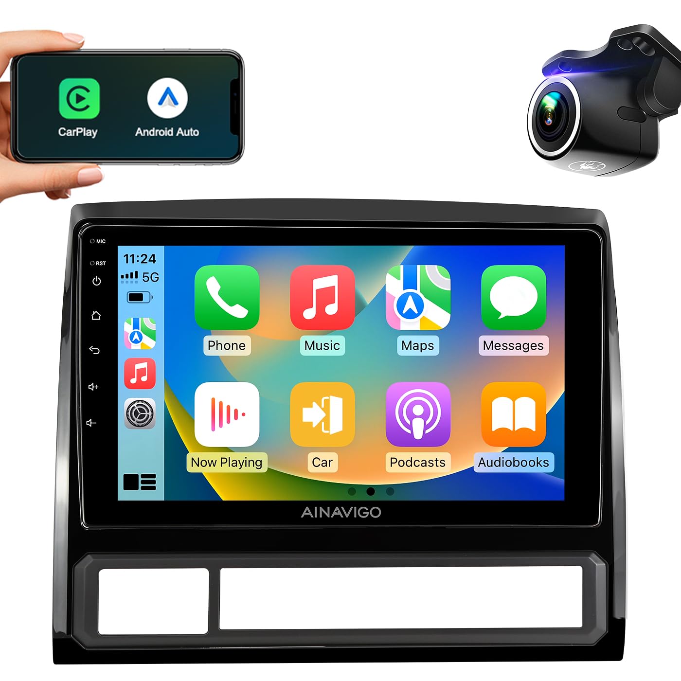 9 Inch Android 12 Car Stereo for Toyota Tacoma 2005-2015 - 5G WiFi, Wireless CarPlay & Android Auto, Touch Screen GPS Navigation, Bluetooth, FM/RDS Radio, HD Backup Camera - Perfect for Road Trips & Daily Commutes