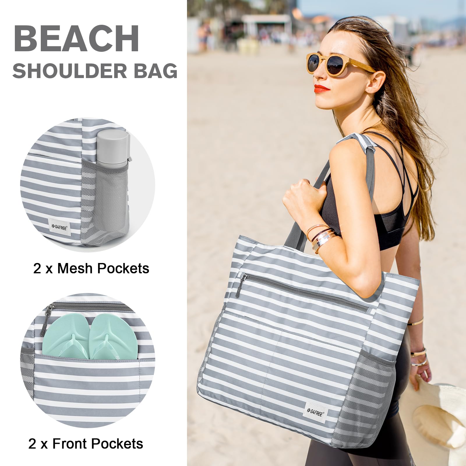 G4Free Waterproof Sandproof Beach Tote Bag - Large Capacity Foldable Beach Bag for Women, Perfect for Pool, Travel, and Outdoor Adventures