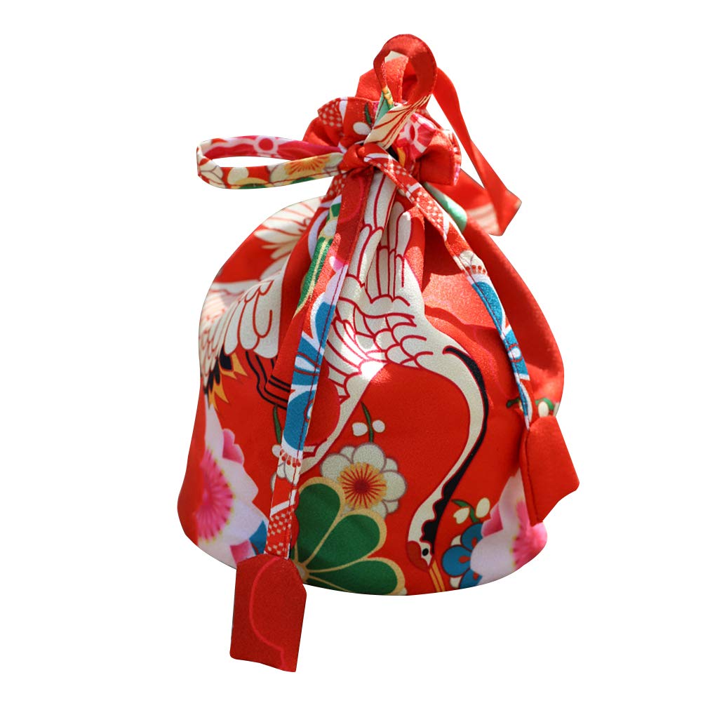 ABOOFAN Japanese Style Black Camellia Crane Drawstring Bag - Portable Pouch for Coins, Cosmetics & Jewelry - Perfect for Women, Party Favors, Travel & Gift Giving