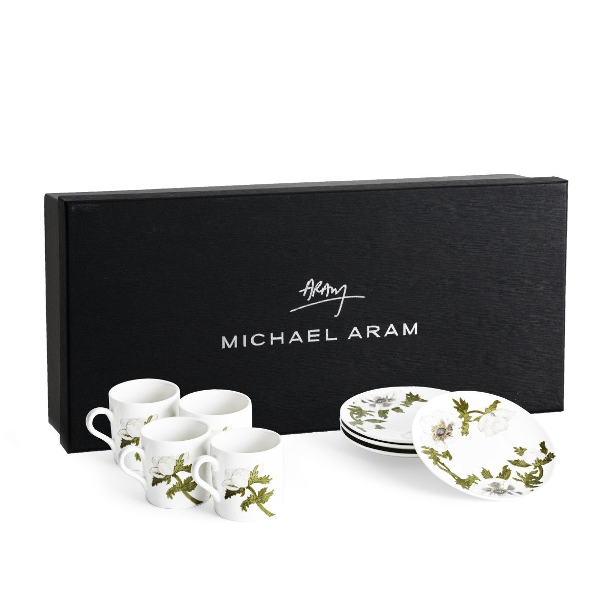 Anemone Painted Demitasse Espresso Cup Set of 4 - Elegant Coffee Cups for Afternoon Tea, Dinner Parties & Home Decor