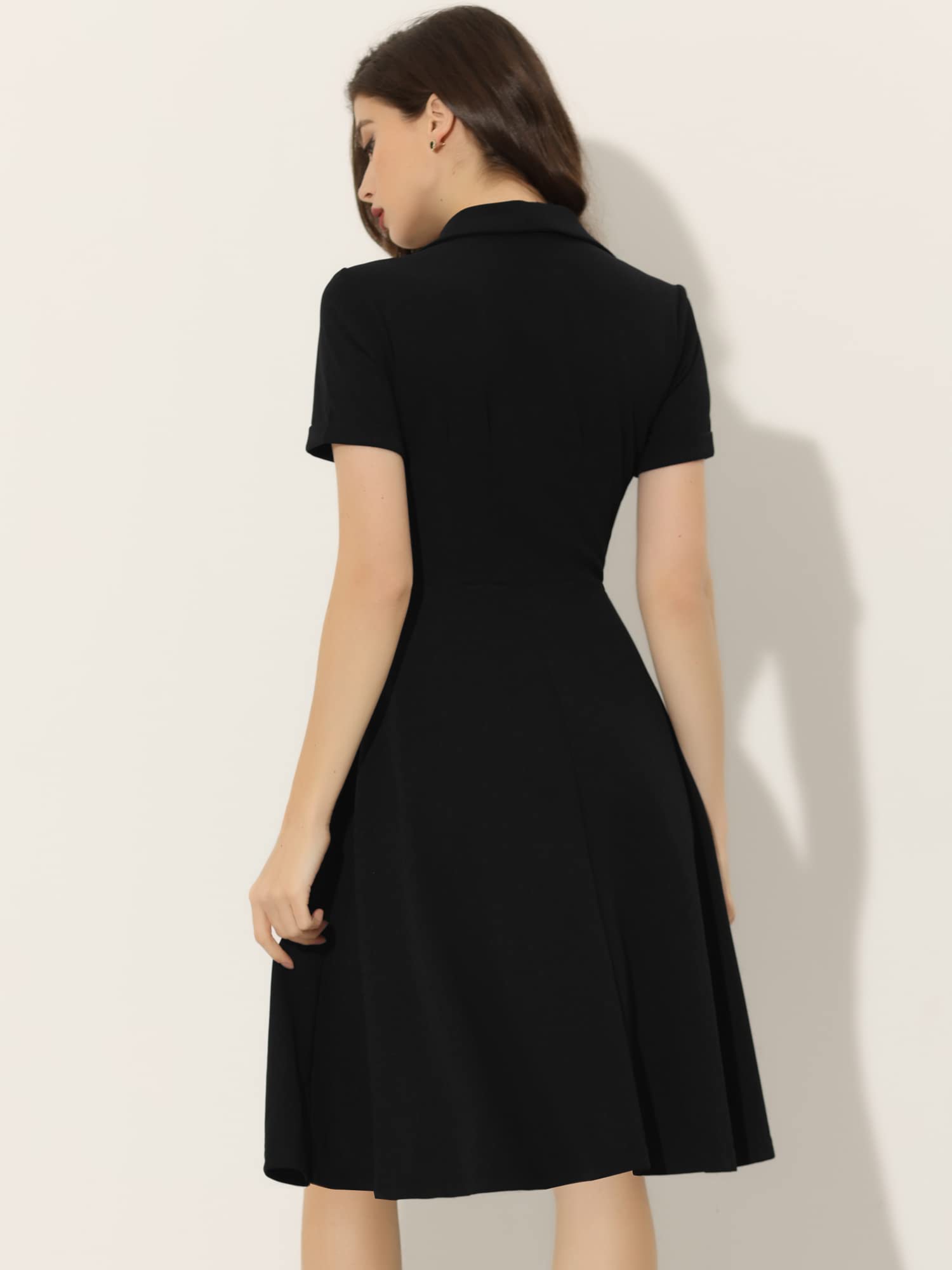 Allegra K Women's Vintage Fit and Flare Dress - 2025 Spring Short Sleeve Flat Collar Casual Sundress for Brunch, Garden Party & Summer Outings