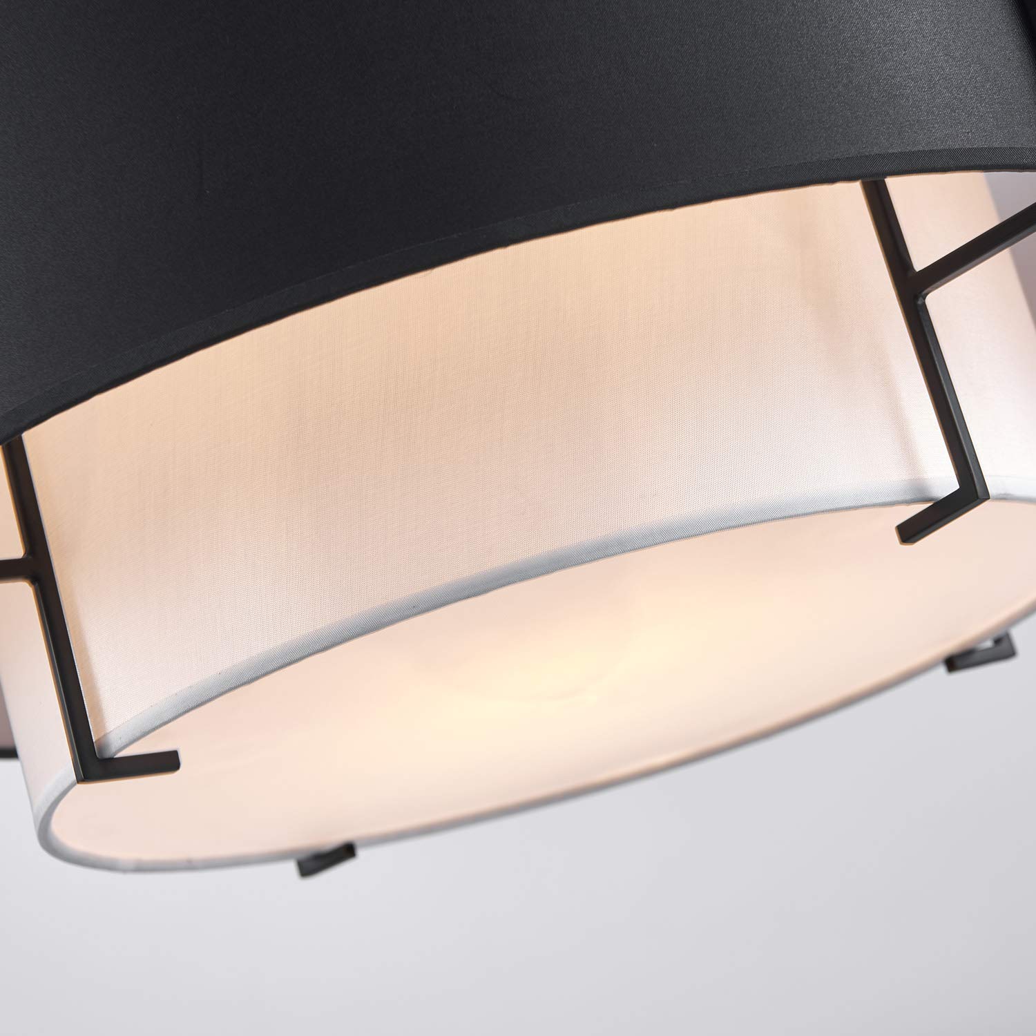 Saint Mossi 4-Lights Modern Farmhouse Chandelier - Black Drum Style Fabric Pendant Light Fixture for Dining Room (H12 x D20, Adjustable Down Rod) - Perfect for Farmhouse, Rustic & Modern Dining Room Lighting Decor