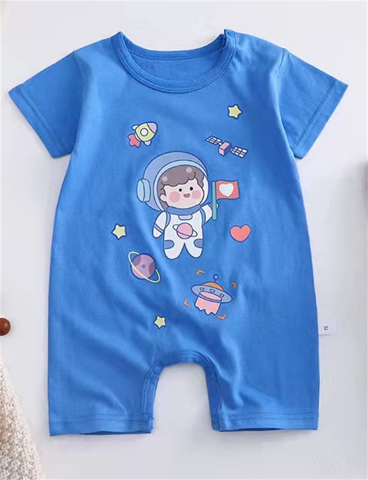 **Cute Cartoon Animal Romper for Baby Boys & Girls - Soft Cotton Short Sleeve Jumpsuit, Blue - Perfect for Playtime, Outings & Photo Shoots**