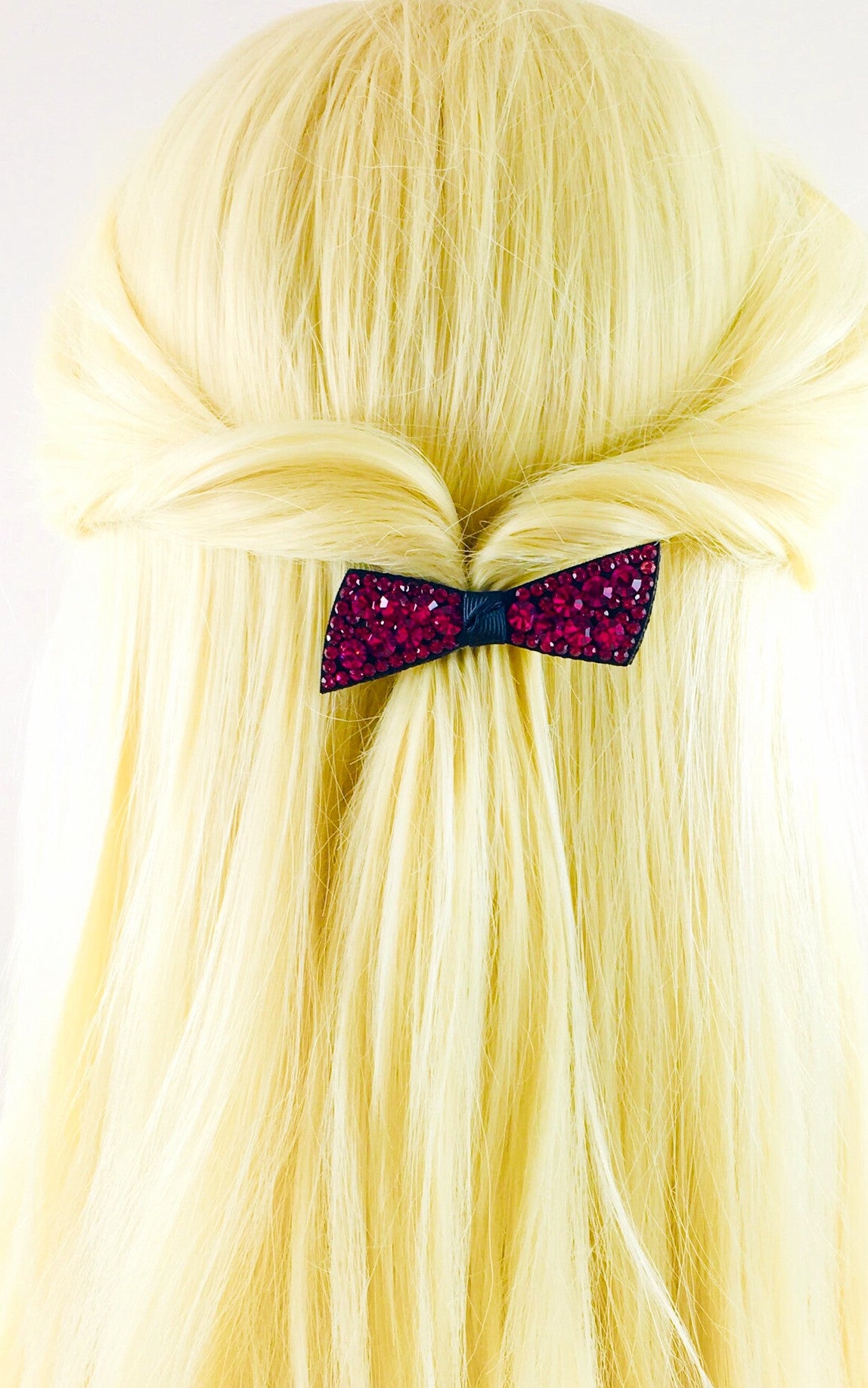 Elegant Urban Bow Knot Hair Clip with Swarovski Crystals - Acrylic Black Base in Magenta | Perfect for Weddings, Parties & Everyday Glamour