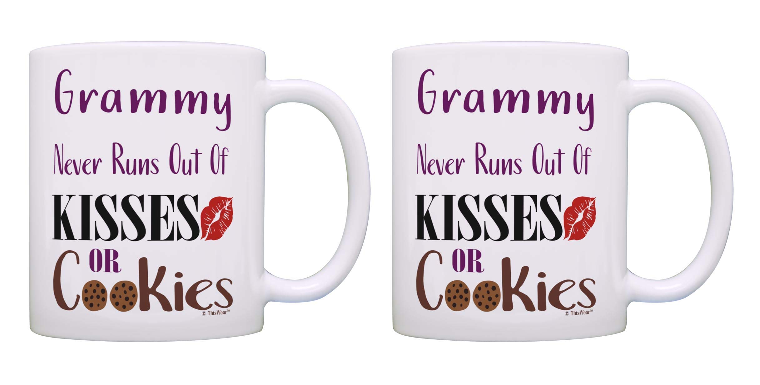 Grammy Coffee Mug 2-Pack - Never Runs Out of Cookies - White Ceramic Tea & Coffee Cups - Perfect Gift for Grammy, Mother's Day & Family Gatherings