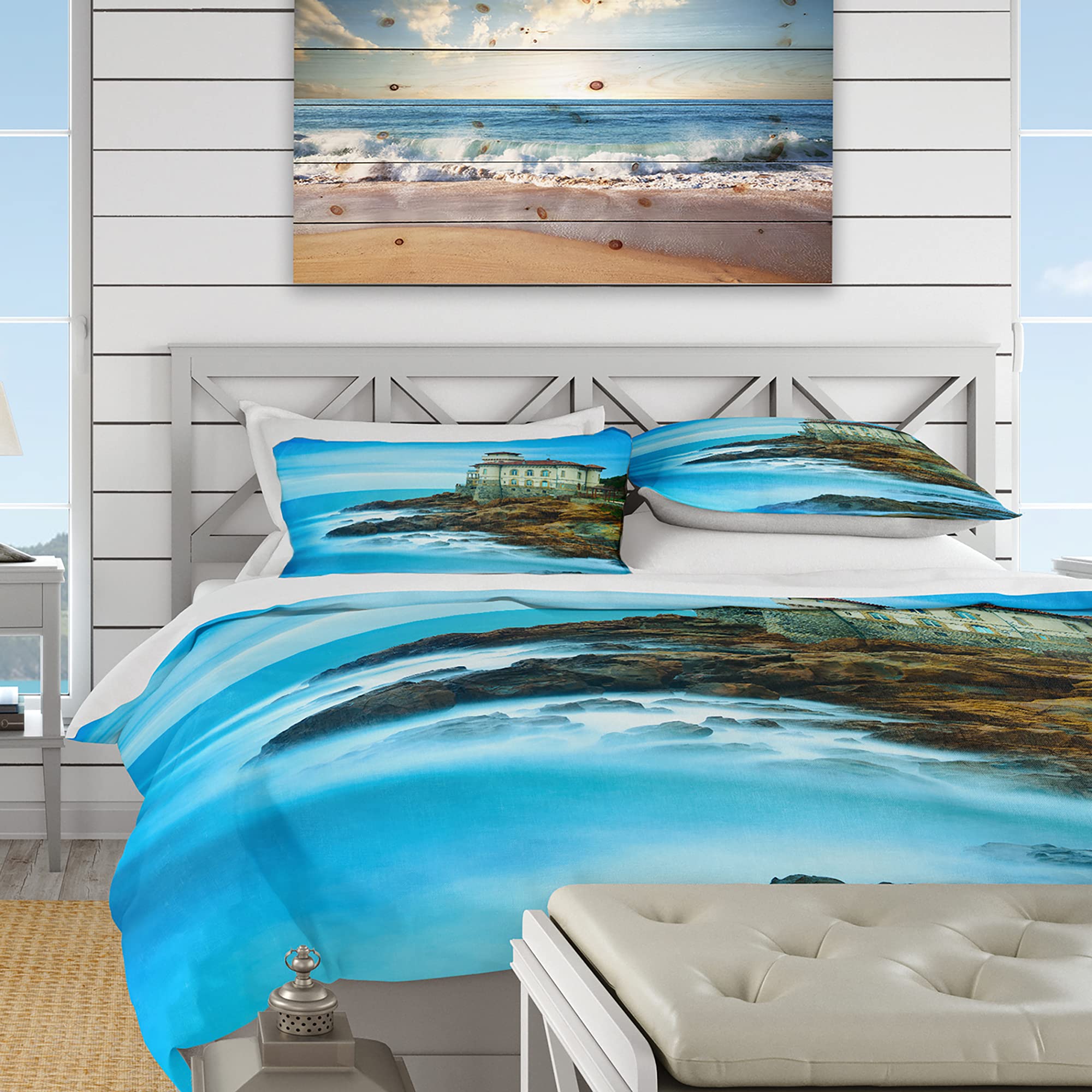 Coastal Duvet Cover Set King - Blue Nautical Bedding for Beach House Decor