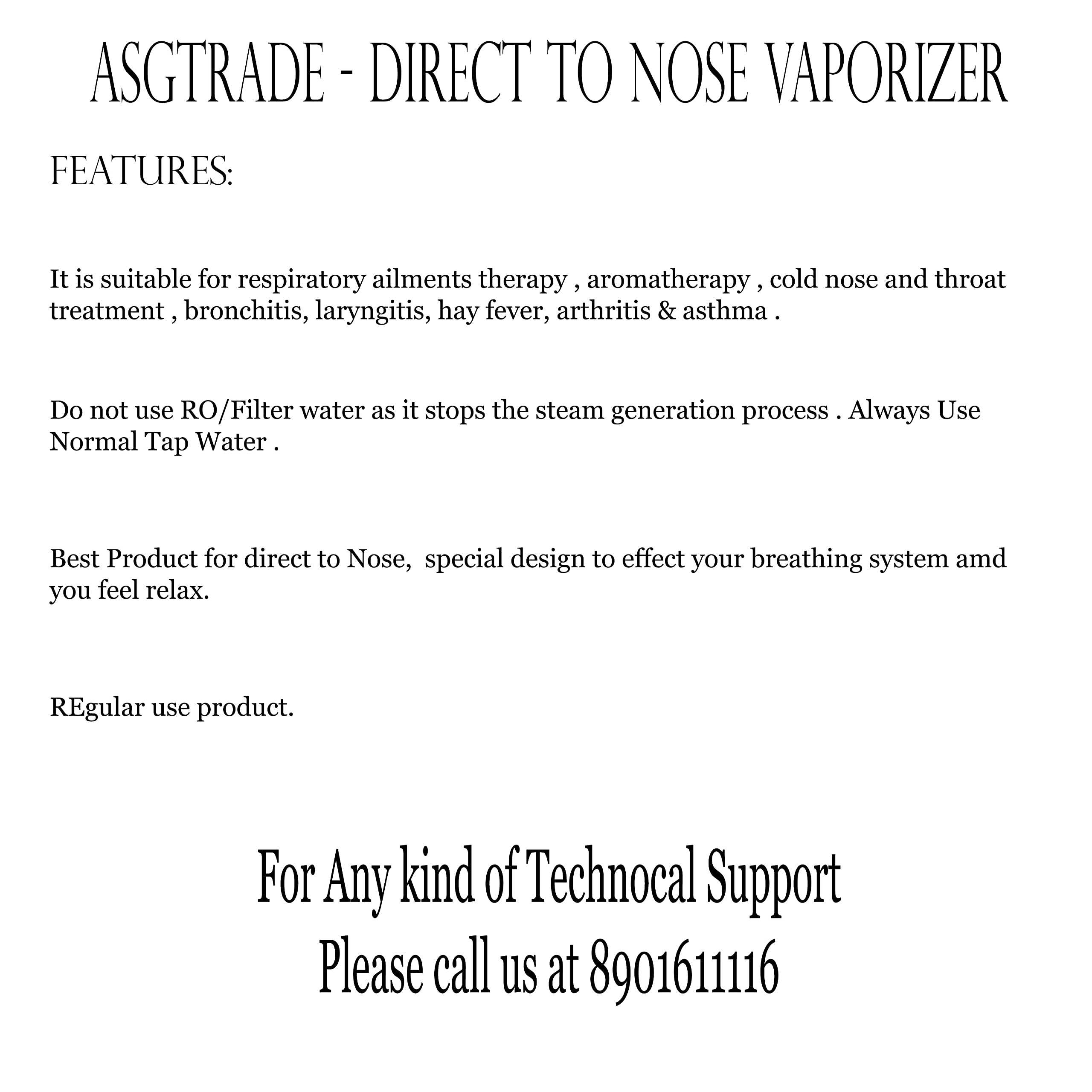 ASGTRADE Portable Vaporizer Nose Steamer for Cold & Cough Relief - Personal Steam Inhaler for Kids & Adults - Perfect for Sinus Congestion, Allergies & Respiratory Comfort at Home or Travel