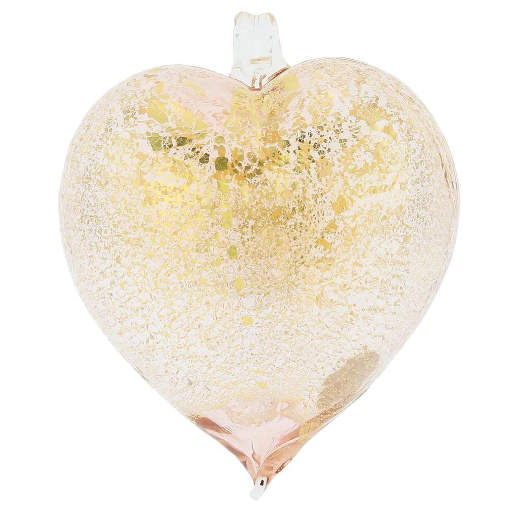 Venetian Murano Glass Heart Christmas Ornament - Pink Gold Elegance | Perfect for Holiday Tree Decor & Festive Gift Giving