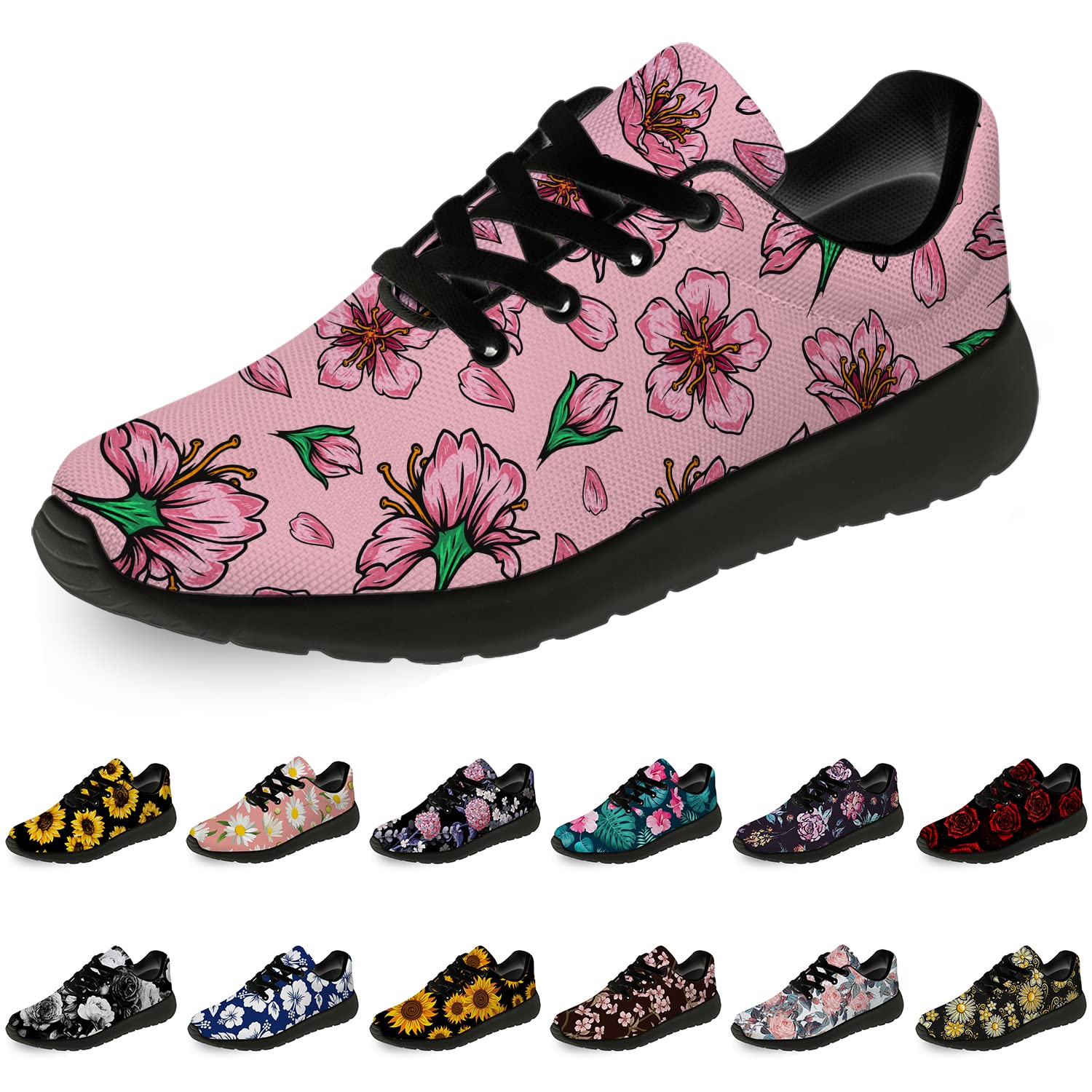 Floral Print Running Shoes for Women & Men - Comfortable Walking & Tennis Sneakers - Breathable Lightweight Gym Shoes - Perfect for Workouts, Jogging & Casual Wear