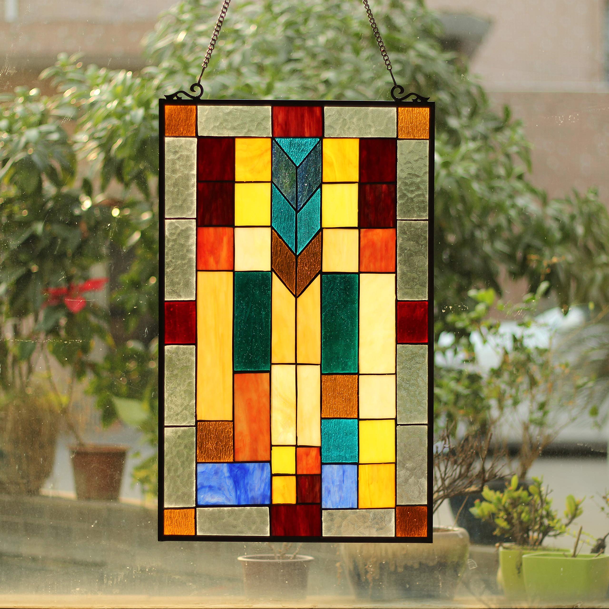 Tiffany-Style Stained Glass Mosaic Window Panel - 16x26 Inches - Handcrafted Art Glass Decor for Home, Church & Office