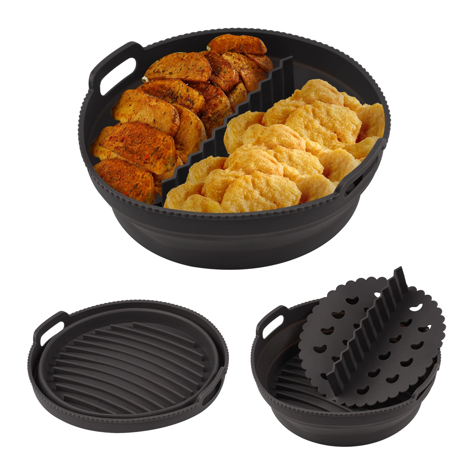 5Pcs Non-Toxic Silicone Air Fryer Liners - Food Safe, Reusable & Easy Clean for 4-7QT Air Fryers - Perfect for Roasting, Baking & Frying (Black) - Ideal for Family Meals, Meal Prep & Healthy Cooking