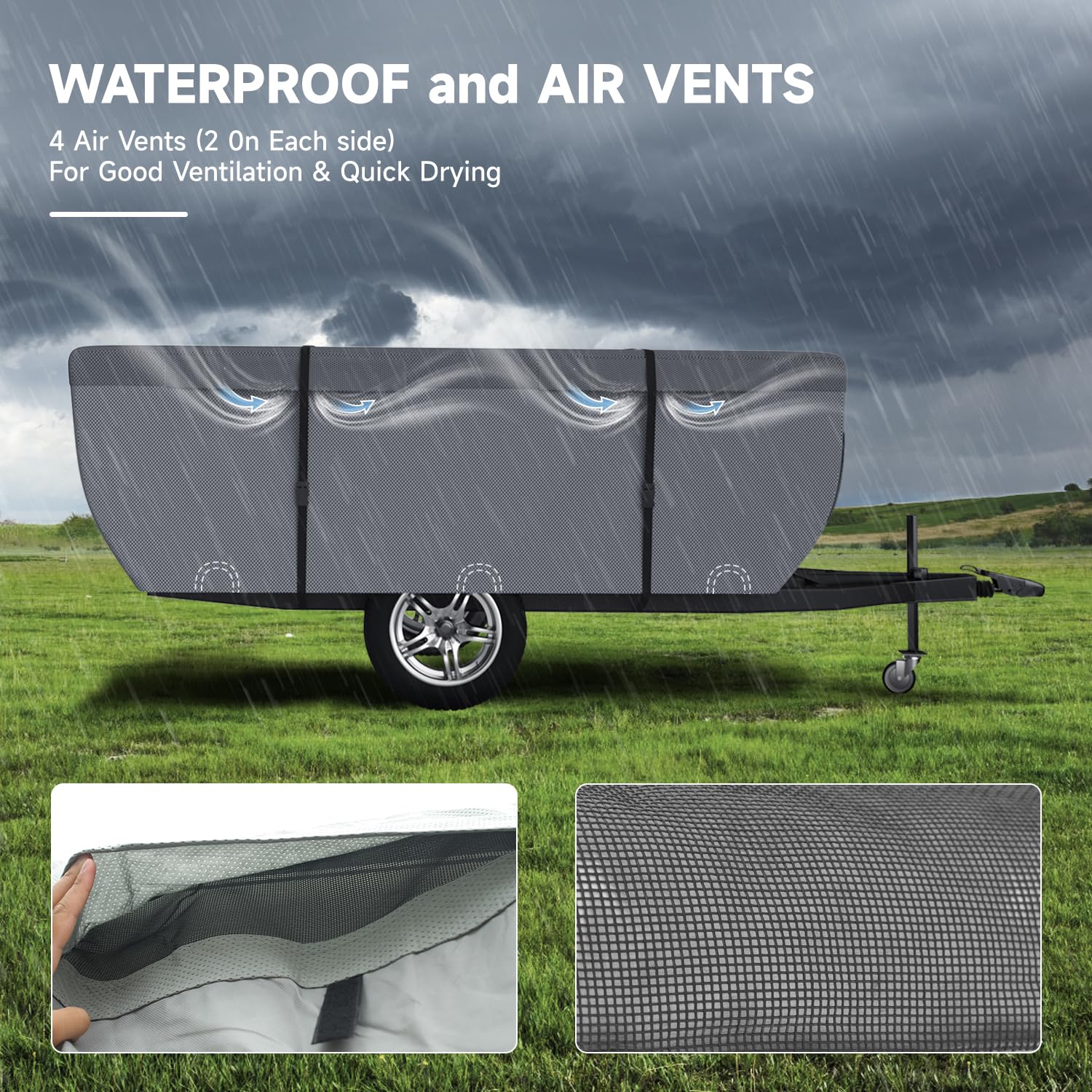 Waterproof & UV-Resistant Pop Up Camper Cover for 14'-16' Trailers - Heavy Duty Windproof Straps | Folding Camper Tent Trailer Protection for Camping, RV Trips & Outdoor Adventures