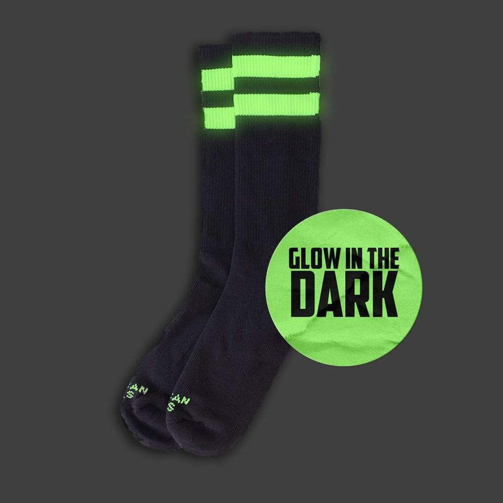 Glow in the Dark Mid High Socks - Black American Style for Night Running & Outdoor Activities